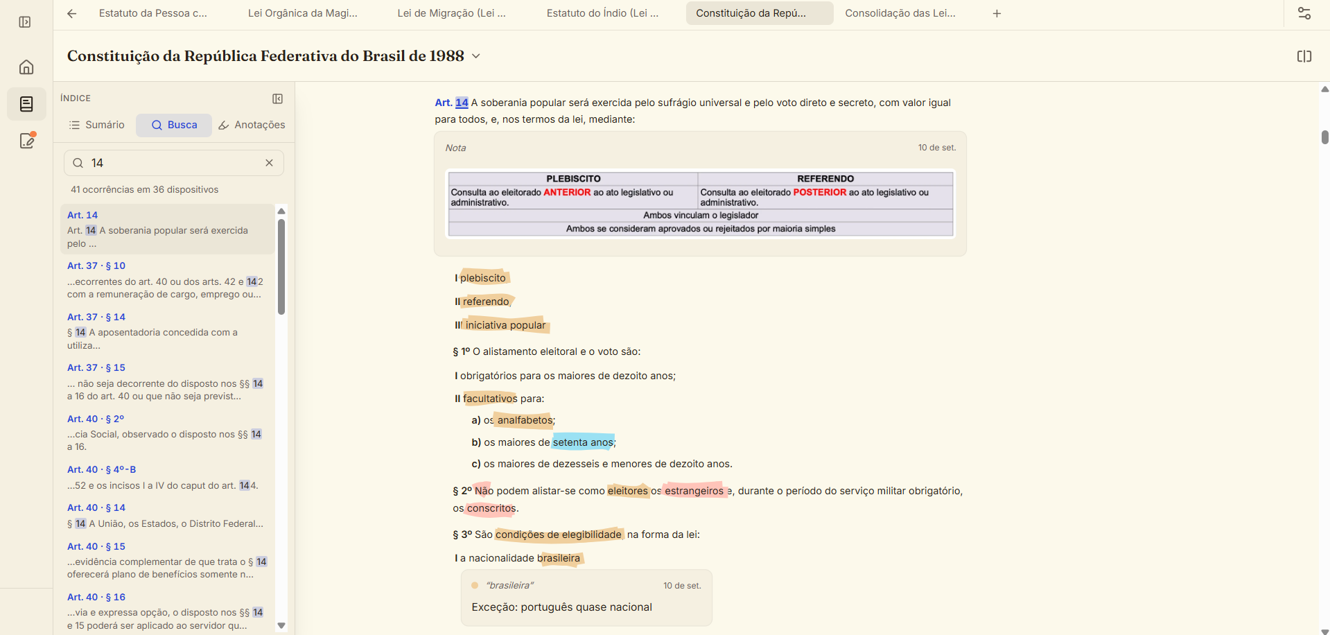 Anotação com tabela anexada ao artigo